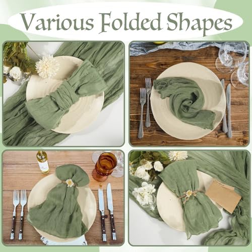 120 Pack Sage Green Cheesecloth Napkins 19.7 x 19.7 Inch Gauze Cheese Cloth Napkins Bulk, Soft Sage Cloth Napkins Rustic Table Napkins with Wrinkle for Wedding Party Baby Shower Dinner Table Decor