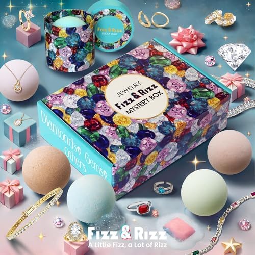 Fizz & Rizz Jewelry Mystery Bath Bomb:Surprise Rings,Necklaces, Earrings,Bracelets and Chance to Reveal High-Value Jewelry Bath Bomb Perfect Gifts for Various Occasions