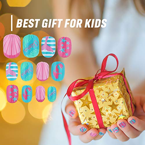 240 Pieces False Nails Kids Press on Short Artificial Fake Nails Cute Pre Glue Full Cover Acrylic Nail Tip Kit for Children Little Girls Nail Decoration, 10 Boxes (Pink Flower)