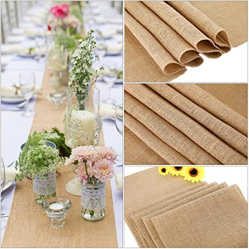12 Pack Burlap Table Runners Rustic Table Runner Jute Farmhouse Fabric Party Centerpieces for Country Vintage Wedding Banquet Decoration, 12 x 71 Inch