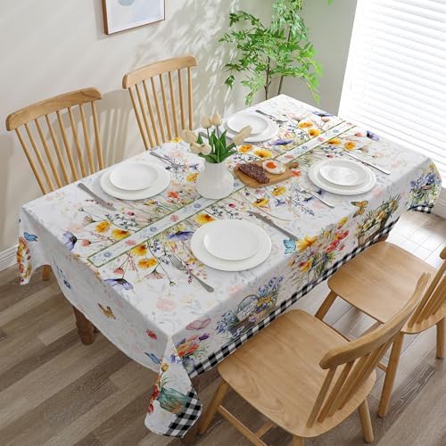 Spring Tablecloth 60x84 Inch Rectangle - Flower Vase Spring Decorations for Home - Farmhouse Floral Table Cloth Rectangle for Party,Table