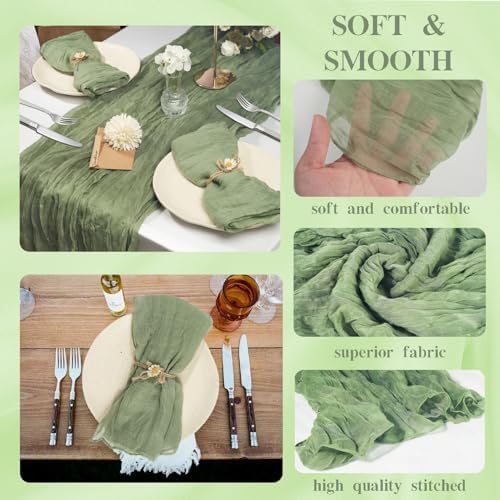 120 Pack Sage Green Cheesecloth Napkins 19.7 x 19.7 Inch Gauze Cheese Cloth Napkins Bulk, Soft Sage Cloth Napkins Rustic Table Napkins with Wrinkle for Wedding Party Baby Shower Dinner Table Decor