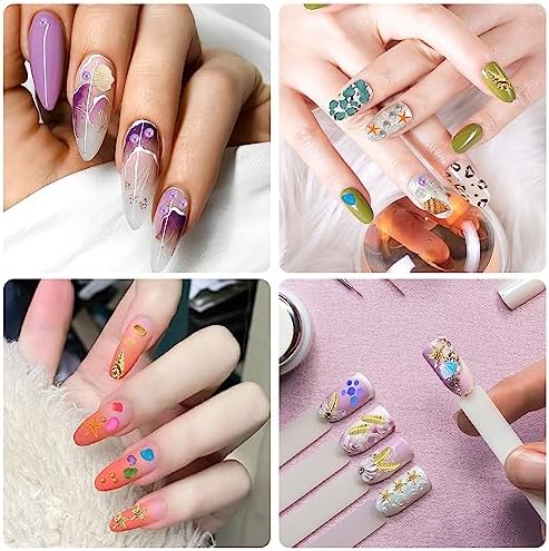 3 Boxes 3D Mixed Ocean Theme Nail Art Rhinestones Accessories Summer Beach Shell Starfish Conch Sea Series Sequin Nail Art Charms with Tweezers for DIY Nail Art Designs Manicure Decoration