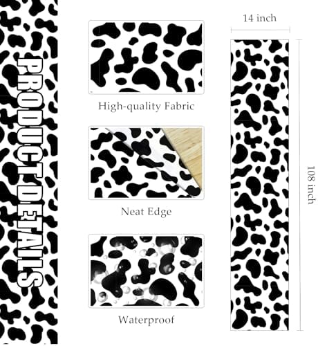12 PCS Cow Print Table Runner 14 x 108 Plastic Table Runner for Cow Theme Party Birthday Baby Shower Disposable Table Runner