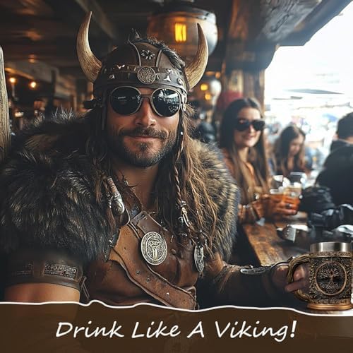 Original Handmade Viking Mug - 20oz Yggdrasil Tree of Life Beer Tankard - Stainless Steel Medieval Celtic Pirate Heavy Cup - Norse Mythology Decor Gifts for Men Women