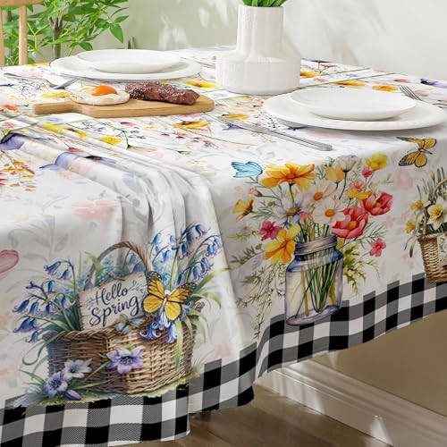 Spring Tablecloth 60x84 Inch Rectangle - Flower Vase Spring Decorations for Home - Farmhouse Floral Table Cloth Rectangle for Party,Table