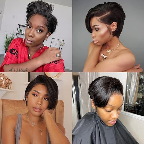 Pixie Cut Wig Human Hair 5X5 HD Lace Straight Wear and Go Glueless Wigs Human Hair Pre Plucked Pre Cut Short Pixie Cut Wigs for Black Women (Natural Color)