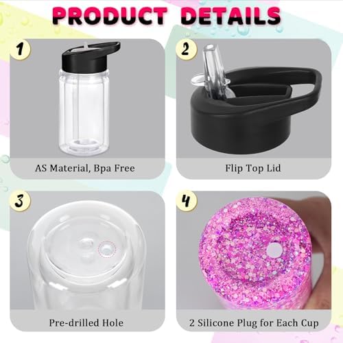 10 Oz Plastic Kids Snowglobe Tumbler with Pre-Drilled Hole and Plug, 10 Pack Double Wall Acrylic Snowglobe Cup for Glitter, Mixed Color