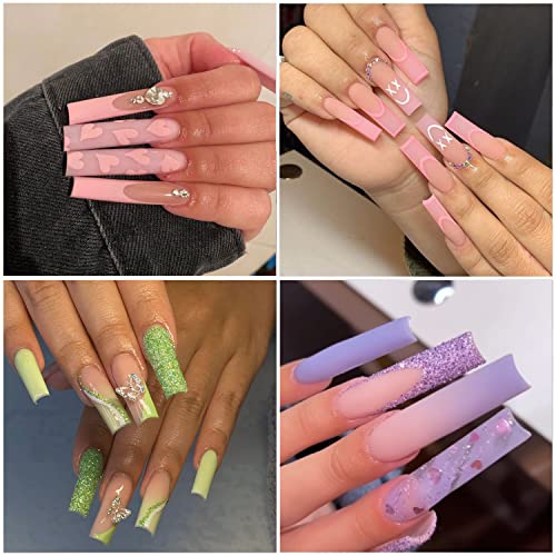 XXL No C Curve Nail Tips, SWETIDY 600Pcs Refill Size of 4,5,6,7 Clear Acrylic Nails Square Shape Nail Half Cover