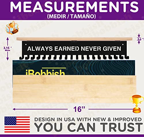 ALWAYS EARNED NEVER GIVEN Trophy and Medal Hanger Display Shelf,Soccer Trophy Shelf with 20 hooks for Medals,Sturdy Soccer Trophy Shelf in Black Metal Wall Mount Over big Medals Trophy Display Shelf