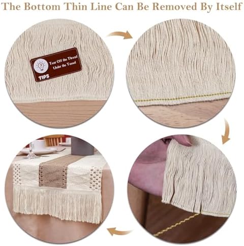 OurWarm Boho Coffee Table Runner for Living Room, 108 inches Long Macrame Spring Runner for Table, Farmhouse Dining Table Runner with Tassels for Bohemian Rustic Wedding, Bridal Shower (12x108 Inches)