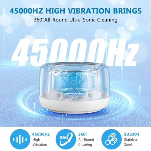 Ultrasonic Retainer Cleaner Machine 45kHz 200ml Portable Ultra Sonic Retainer Cleaner for Dental Retainer Mouth Guards Aligner Night Guard Braces Toothbrush Jewelry