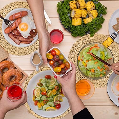 Dandat 100 Pcs Disposable Printed Woven Paper Placemats Bulk 11 Inch Round Wicker Printed Chargers Place Mat Farmhouse Braided Rattan Tablemats for Wedding Dinner Party(Light Brown)