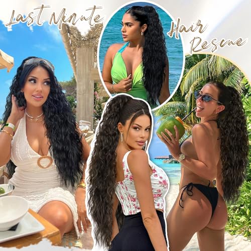KooKaStyle Ponytail Extension 30 Inch Drawstring Pony Tails Hair Extensions for Women Long Curly Ponytail Synthetic Hairpieces for Daily Use(Black-1B)