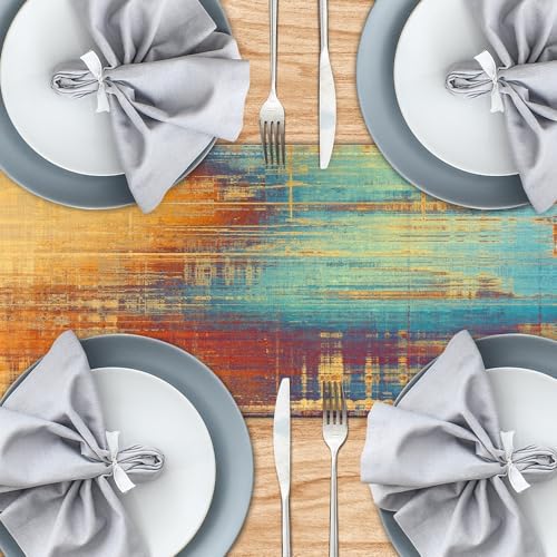Burnt Orange Farmhouse Table Runner Vintage Abstract Blue and Orange Table Runner Messy Rust Painting Coffee Table Runners for Kitchen Dining Table Home Decor 71in