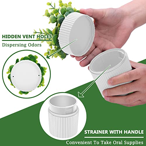 Denture Bath, Invisible Denture Case Designed As Artificial Eucalyptus Potted Plants, Denture Cup With Strainer For Retainer, Mouth Guard & Dentures, Perfect For Home DecorationâŠ