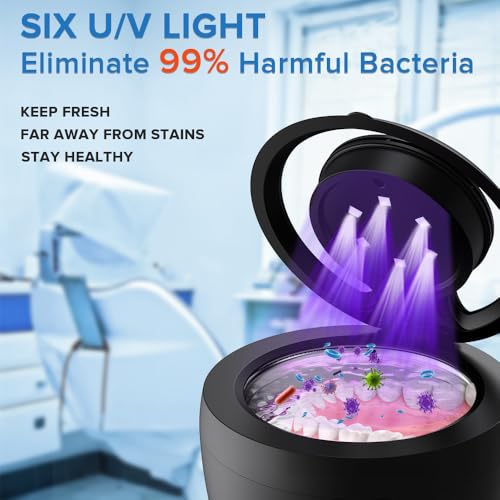 Ultrasonic Retainer Cleaner 45kHz Dental Cleaning Machine With 6 U/V Lights Adjustable Buzzer Alarm 200ML Capacity Black