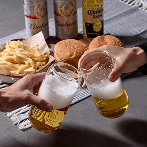 2 Pcs Drinking Glasses with Bamboo Lids and Straw 2pcs Set - 16oz U-Shaped Cups, Iced Coffee Glasses, Cute Reusable Bottle, Ideal for Whiskey, Beer, Tea, Gift