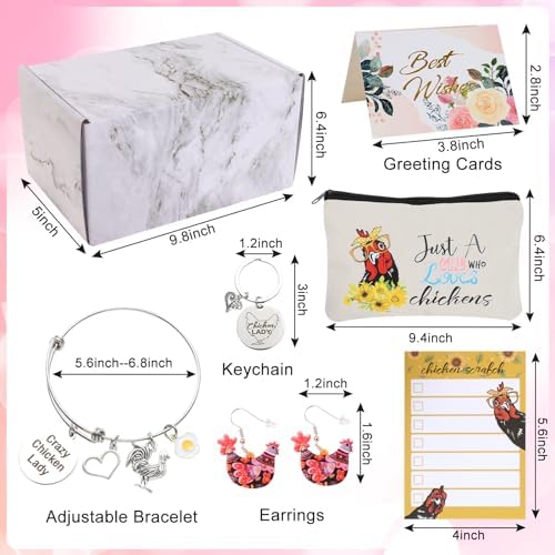 Kolewo4ever Chicken Lady Gifts Set Chicken Tumbler Cosmetic Bag Kitchen Towel Keychain Earrings Socks Charm Bracelet Notepad