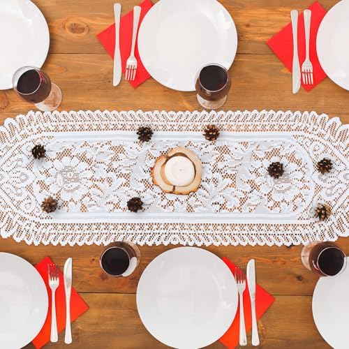 6 Pack Crochet Lace Table Runner Lace Doilies for Furniture Tables Cotton Rustic Dresser Scarf Doilies for Wedding Party Home Dining Runner Decorations(White,13" X 45")