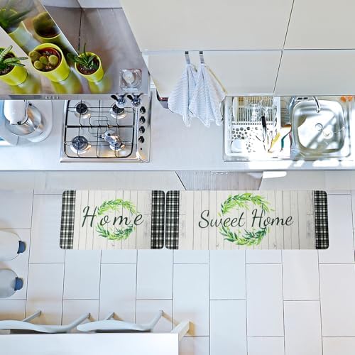 Farmhouse Kitchen Rugs Mats Set of 2 Anti Fatigue Kitchen Rugs Non-Skid Waterproof Kitchen Floor Mat Cushioned Comfort Standing Mat for Kitchen Sink Office Laundry Home