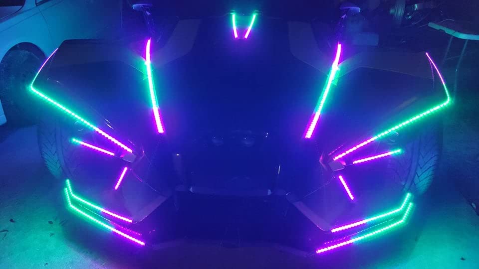 8PCS 6.5FT 2Meters 78" Dream Color Chasing Flow Series LED Strobe Flash Breath Strips Lights for Polaris Slingshot Golf Cart Ryker Spyder Lighting Kit Underglow Hood Lights Strips Bluetooth + Remote