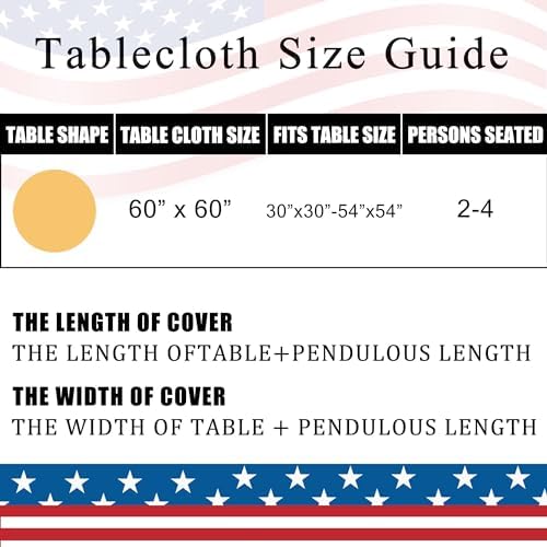 4th of July Round Tablecloth 60 Inch, Independence Day Tablecloth Memorial Day Table Cover American Red Blue Floral Decorative Patriotic Table Cover , Summer Seasonal Dinner Party Picnic Decoration