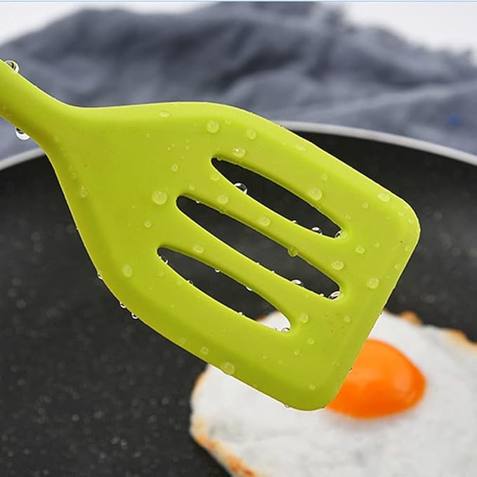 2Pack Small Silicone Turner High Heat Resistant Slotted Spatula for Fish, Eggs, Pancakes and More (8.2 IN, Purple)