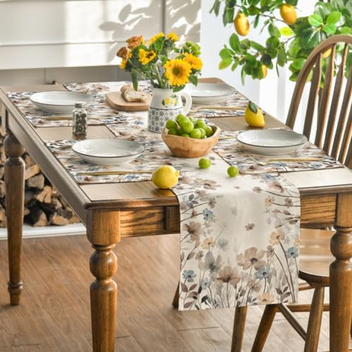 Artoid Mode Brown Poppy Flowers Floral Blossom Summer Placemats Set of 4,12x18 Inch Seasonal Fall Table Mats for Party Kitchen Dining Decoration