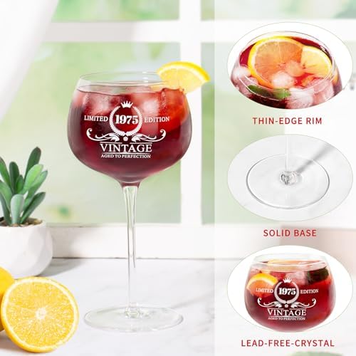 50TH Birthday Gifts for Her - 50 Years Old Gifts for Women - Vintage 1975 Vintage Red Wine Glass, Happy 50TH Birthday Decorations for Mom Best Friend Sister Wife Turning 50, Back in 1975 Poster