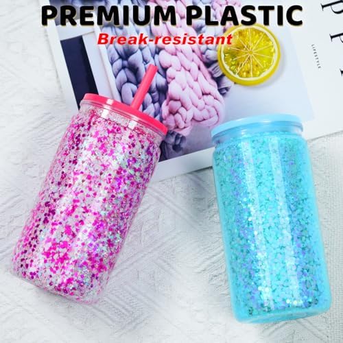 16 Oz Acrylic Snowglobe Tumbler, 25 Pack Pre-Drilled Double Wall Plastic Clear Cup for Glitter Snow Globe Diy, Double Wall Plastic Snowglobe Cup with Clear Lid