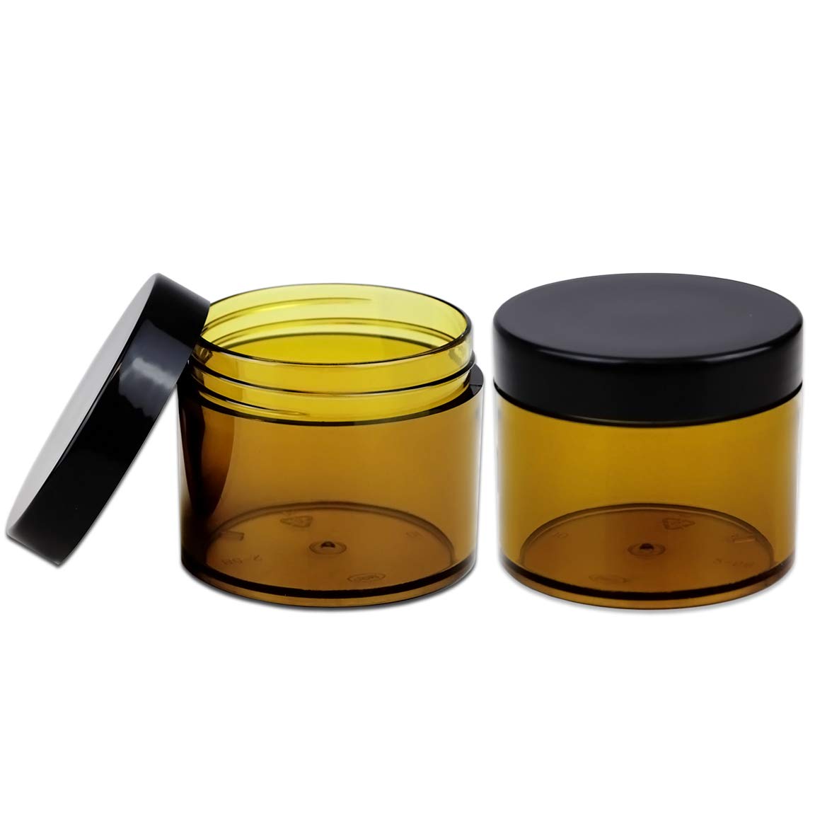 Beauticom 60 Grams/60 ML (2 Oz) Round AMBER Clear Leak Proof Plastic Container Jars with Black Lids for Storage Cosmetic Lotion Scrubs Creams Ointments (3 Pieces Jars + Lids, AMBER) with Black Lids