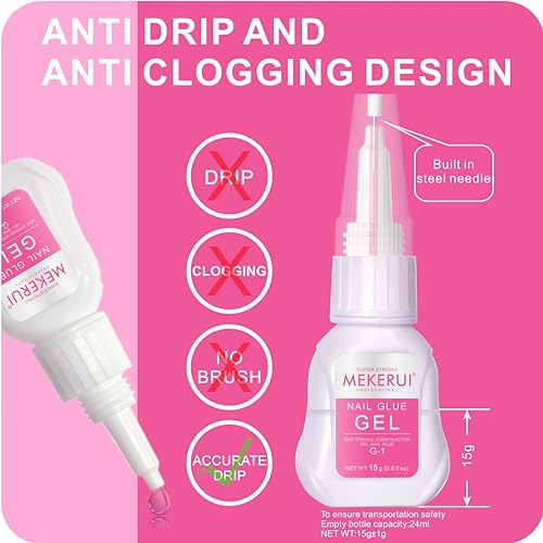 Super Strong Nail Glue Gel (15g) for Press on Nails,Drip and Clog Proof,7S Quickly Dry Without UV Light,Long-Lasting 30+Days,Waterproof Beauty Secret Professional Salon Quality (1, Nail Glue)