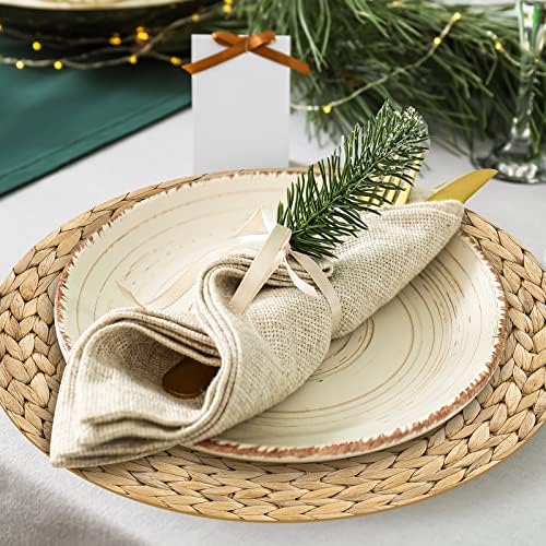 Dandat 100 Pcs Disposable Printed Woven Paper Placemats Bulk 11 Inch Round Wicker Printed Chargers Place Mat Farmhouse Braided Rattan Tablemats for Wedding Dinner Party(Light Brown)