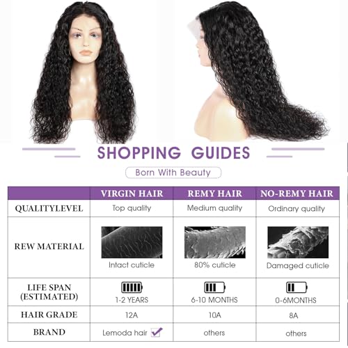 Lemoda 210% Density 13x6 Full Lace Frontal Virgin Human Hair Wigs 28Inch Water Wave 13x6 HD Lace Frontal Wigs Deep Wave Full 13x6 Lace Wigs Classic Hairstyle Wet and Wavy Wig Pre Plucked Hairline