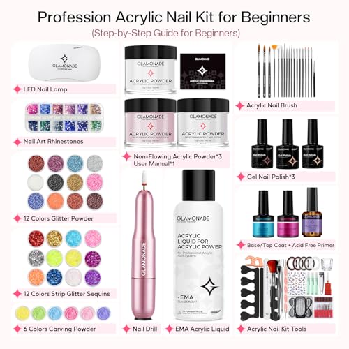 Acrylic Nail Kit for Beginners: Professional Complete Set with Drill UV Light Gel Polish Nail Art Tools for Salon Quality Manicures at Home