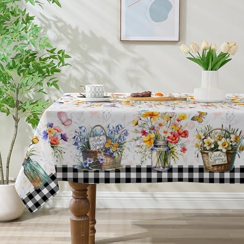 Spring Tablecloth 60x84 Inch Rectangle - Flower Vase Spring Decorations for Home - Farmhouse Floral Table Cloth Rectangle for Party,Table