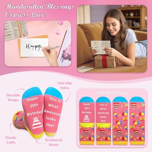 20th Birthday Gifts for Girls Women, Trendy 20 Year Old Girl Gift Ideas for Female Daughter Sister Niece, Cool Happy 2005 Decorations Presents Basket Glass Cup Sock