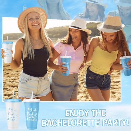 Domensi 12 Pcs Last Toast on the Coast Bachelorette Party Plastic Cups with Lids and Straws 24 oz Bachelorette Party Tumbler Cups for Bride Bridesmaid Last Toast on the Coast Gifts