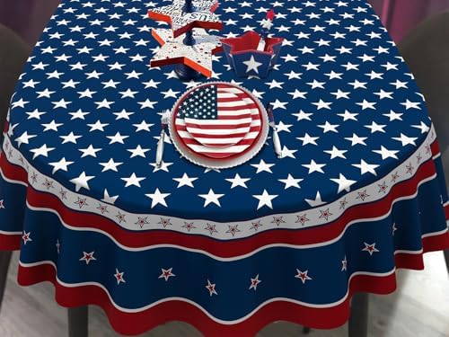 Fourth of July Oval Tablecloth Memorial Day Patriotic Table Cloth American Flag, Stars Table Cloths for Indoor and Outdoor Kitchen Dining-60 x84