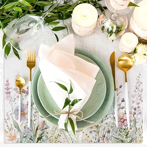 50 Pack Floral Paper Placemat Disposable Watercolor Wildflower Place Mat 11 x 17 Inch Flower Decorative Paper Table Mat for Dinner Table Setting Bridal Shower Wedding Party Supplies