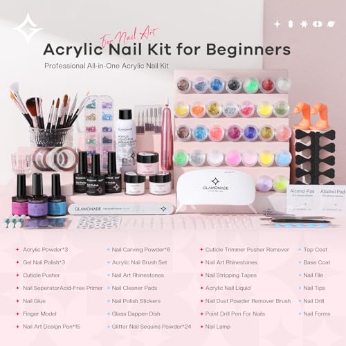 Acrylic Nail Kit for Beginners: Professional Complete Set with Drill UV Light Gel Polish Nail Art Tools for Salon Quality Manicures at Home