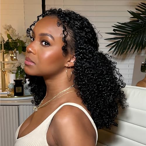 Afro Kinky Curly Knotless Pre-Separated Crochet Hair Extensions Kinky Curly Feather Hair Extensions Afro Kinky Curly Feather Line Hair 100% Human Hair Natural Color 18 Inch 120g