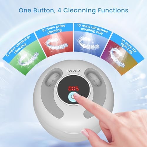 Ultrasonic Retainer Cleaner Machine - 45kHz Denture Cleaner UV Light 4 Modes with Digital Timer 200ML Portable Dental Cleaning Pod for Mouth Guards, Braces, Toothbrush Heads