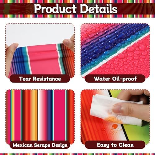 12Pack Plastic Mexican Table Runner Disposable Mayo Mexican Serape Table Runner 14 x 84Inch Colorful Striped Table Cover for Dinning Table Fiesta Party Taco Party Decor Supplies