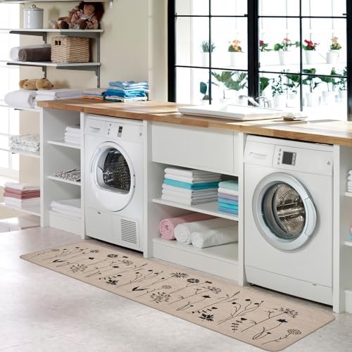 Rempry 3 PCS Kitchen Rugs Set, Flowers Non Slip Kitchen Mats for Floor, Waterproof Kitchen Rug for Laundry Room, Kithcen, 17"x47"+17"x30"+17"x59"