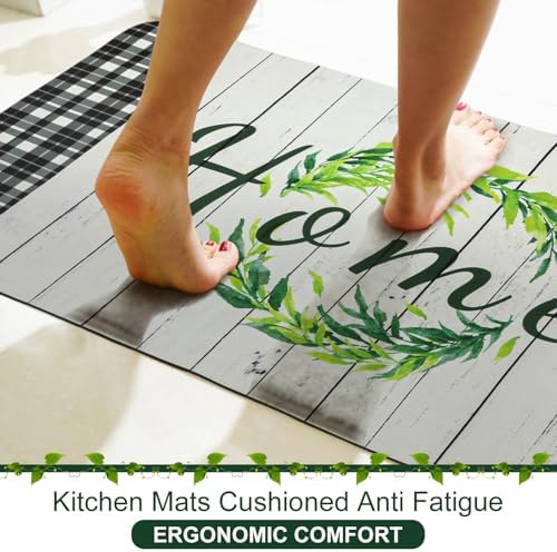 Farmhouse Kitchen Rugs Mats Set of 2 Anti Fatigue Kitchen Rugs Non-Skid Waterproof Kitchen Floor Mat Cushioned Comfort Standing Mat for Kitchen Sink Office Laundry Home