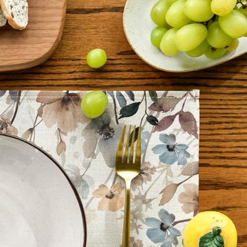 Artoid Mode Brown Poppy Flowers Floral Blossom Summer Placemats Set of 4,12x18 Inch Seasonal Fall Table Mats for Party Kitchen Dining Decoration