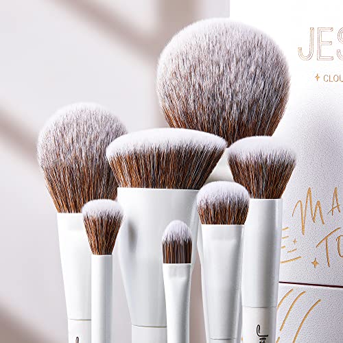 Jessup Makeup Brushes Set 14pcs Highend Makeup Gift Set for Women Include Foundation Concealer Blush Contour Powder Eye Shadow Brush, Makeup Sponge, Makeup Brush Cleaner and Towel, Pearl White T333