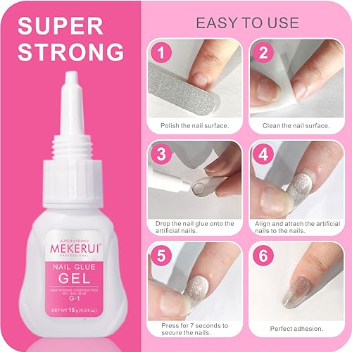 Super Strong Nail Glue Gel (15g) for Press on Nails,Drip and Clog Proof,7S Quickly Dry Without UV Light,Long-Lasting 30+Days,Waterproof Beauty Secret Professional Salon Quality (1, Nail Glue)